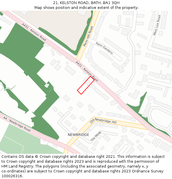 21, KELSTON ROAD, BATH, BA1 3QH: Location map and indicative extent of plot