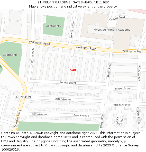 21, KELVIN GARDENS, GATESHEAD, NE11 9EX: Location map and indicative extent of plot