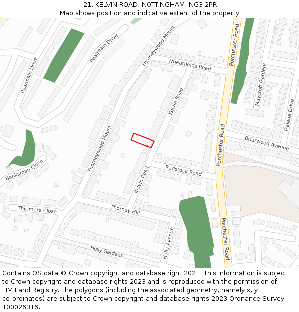 21, KELVIN ROAD, NOTTINGHAM, NG3 2PR: Location map and indicative extent of plot