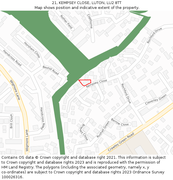 21, KEMPSEY CLOSE, LUTON, LU2 8TT: Location map and indicative extent of plot