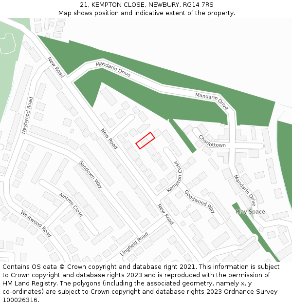 21, KEMPTON CLOSE, NEWBURY, RG14 7RS: Location map and indicative extent of plot