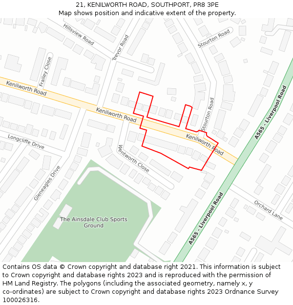 21, KENILWORTH ROAD, SOUTHPORT, PR8 3PE: Location map and indicative extent of plot