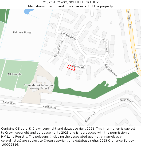21, KENLEY WAY, SOLIHULL, B91 1HX: Location map and indicative extent of plot