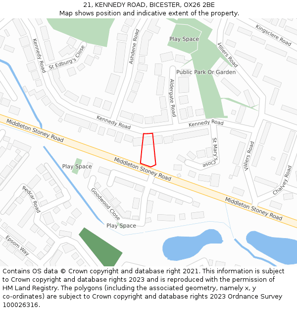 21, KENNEDY ROAD, BICESTER, OX26 2BE: Location map and indicative extent of plot