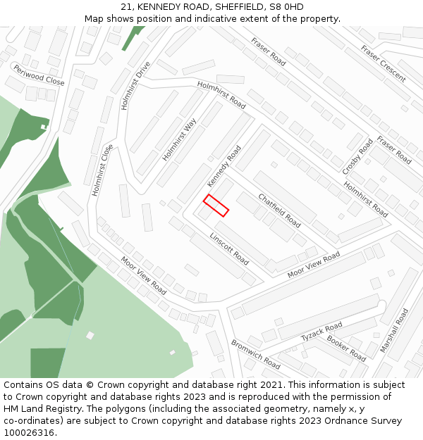 21, KENNEDY ROAD, SHEFFIELD, S8 0HD: Location map and indicative extent of plot