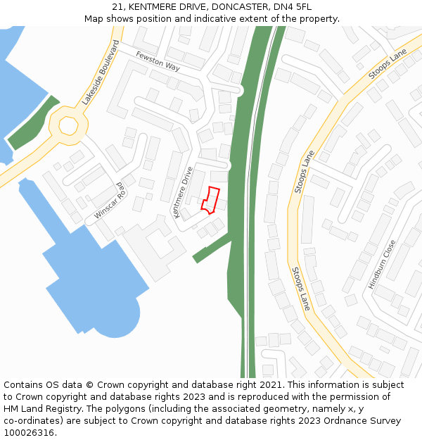 21, KENTMERE DRIVE, DONCASTER, DN4 5FL: Location map and indicative extent of plot