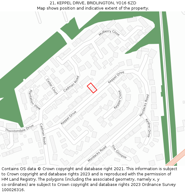 21, KEPPEL DRIVE, BRIDLINGTON, YO16 6ZD: Location map and indicative extent of plot
