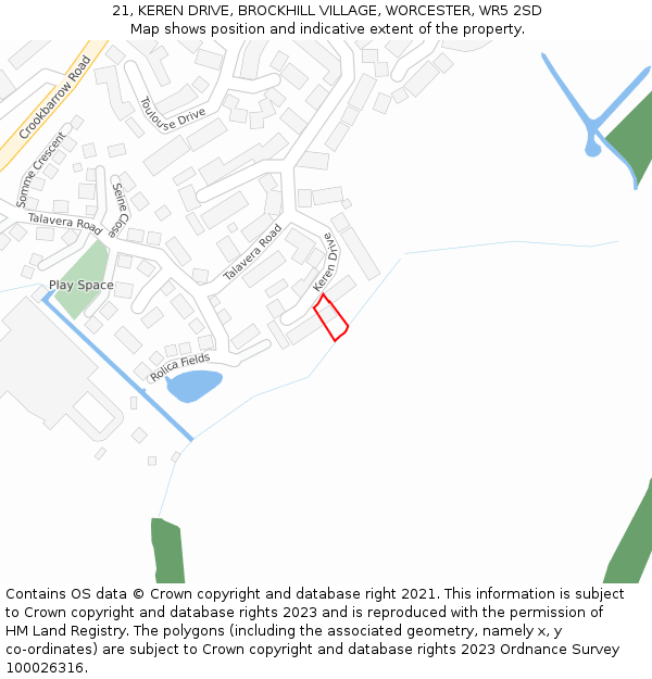 21, KEREN DRIVE, BROCKHILL VILLAGE, WORCESTER, WR5 2SD: Location map and indicative extent of plot