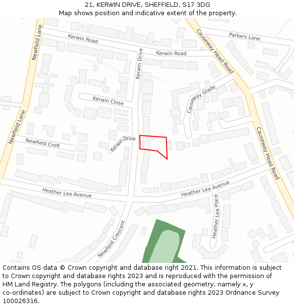 21, KERWIN DRIVE, SHEFFIELD, S17 3DG: Location map and indicative extent of plot