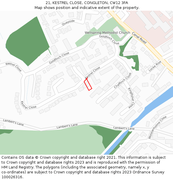 21, KESTREL CLOSE, CONGLETON, CW12 3FA: Location map and indicative extent of plot