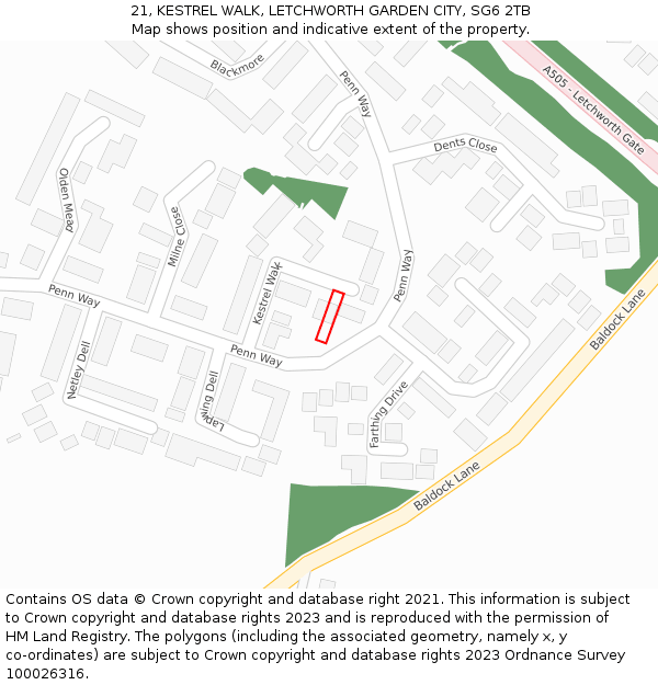 21, KESTREL WALK, LETCHWORTH GARDEN CITY, SG6 2TB: Location map and indicative extent of plot