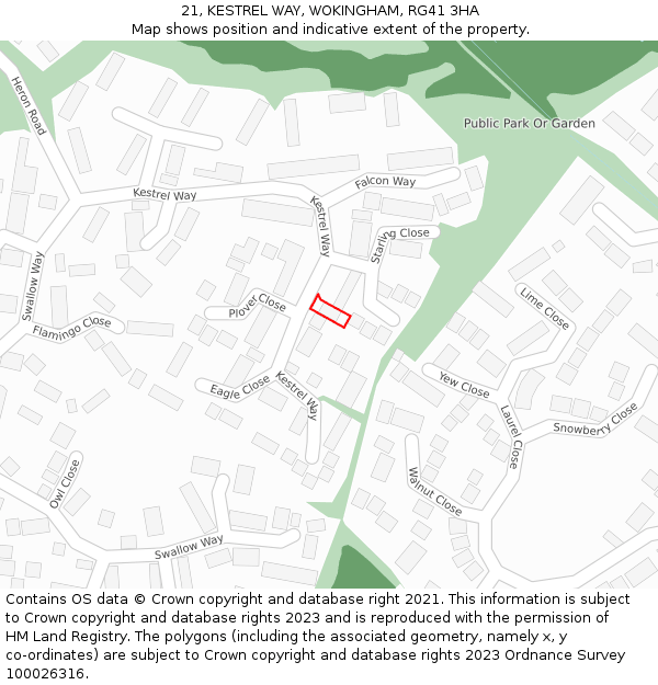 21, KESTREL WAY, WOKINGHAM, RG41 3HA: Location map and indicative extent of plot
