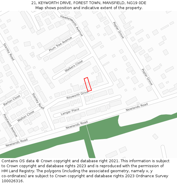 21, KEYWORTH DRIVE, FOREST TOWN, MANSFIELD, NG19 0DE: Location map and indicative extent of plot