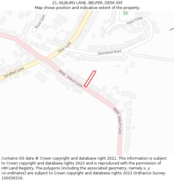 21, KILBURN LANE, BELPER, DE56 0SF: Location map and indicative extent of plot