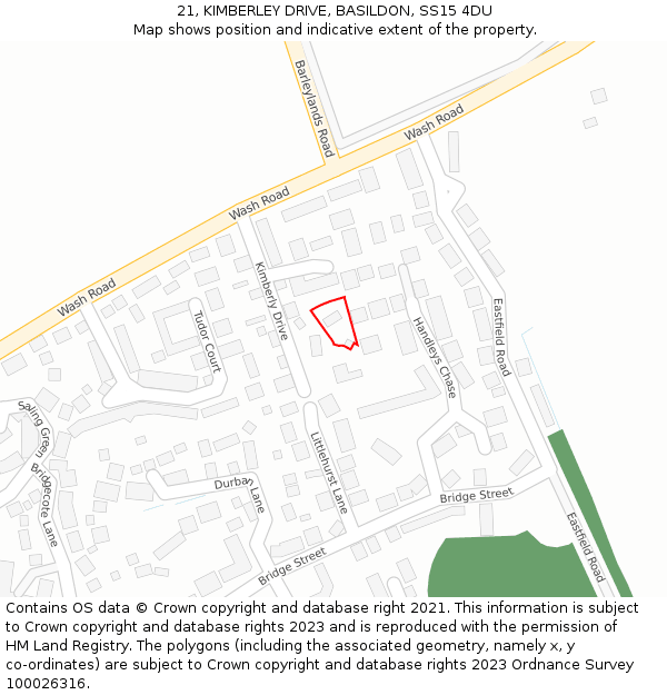 21, KIMBERLEY DRIVE, BASILDON, SS15 4DU: Location map and indicative extent of plot