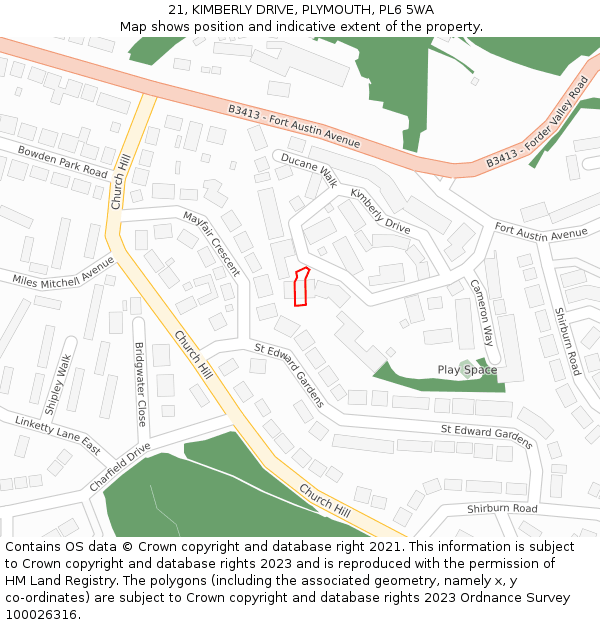 21, KIMBERLY DRIVE, PLYMOUTH, PL6 5WA: Location map and indicative extent of plot