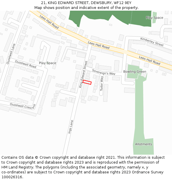 21, KING EDWARD STREET, DEWSBURY, WF12 9EY: Location map and indicative extent of plot
