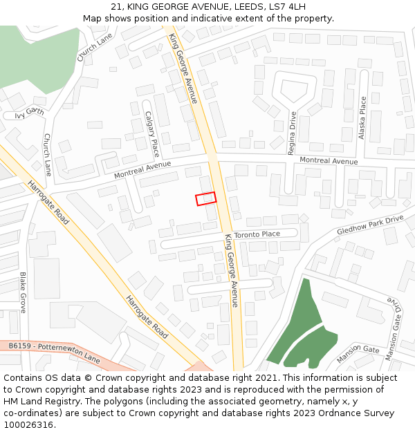 21, KING GEORGE AVENUE, LEEDS, LS7 4LH: Location map and indicative extent of plot