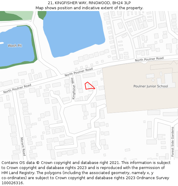 21, KINGFISHER WAY, RINGWOOD, BH24 3LP: Location map and indicative extent of plot