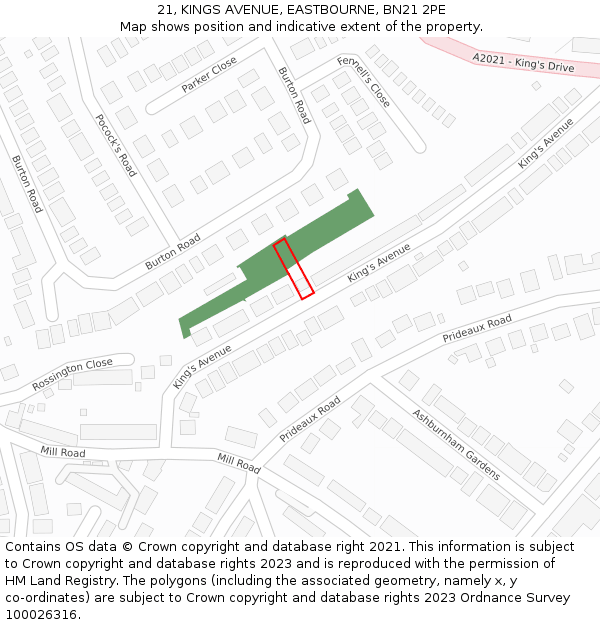 21, KINGS AVENUE, EASTBOURNE, BN21 2PE: Location map and indicative extent of plot