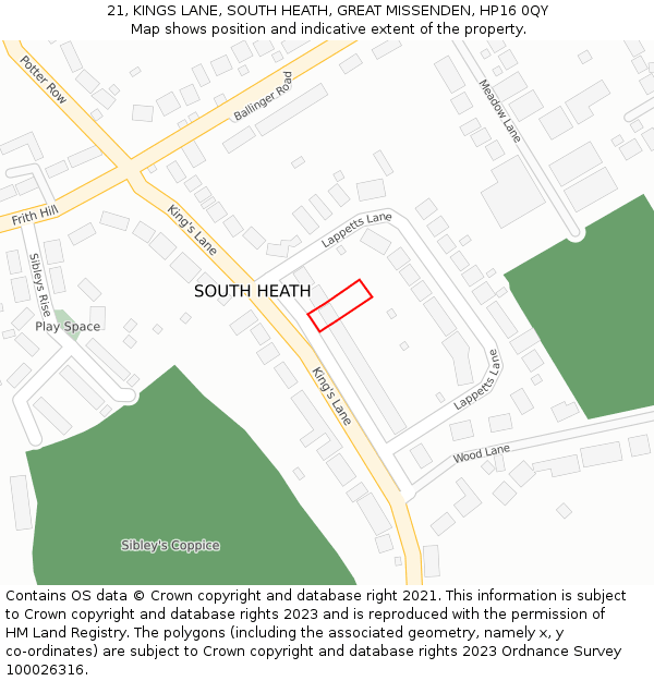 21, KINGS LANE, SOUTH HEATH, GREAT MISSENDEN, HP16 0QY: Location map and indicative extent of plot