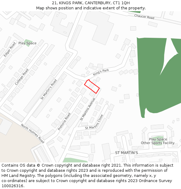 21, KINGS PARK, CANTERBURY, CT1 1QH: Location map and indicative extent of plot