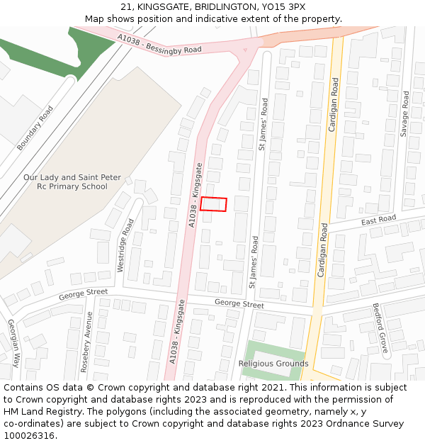 21, KINGSGATE, BRIDLINGTON, YO15 3PX: Location map and indicative extent of plot