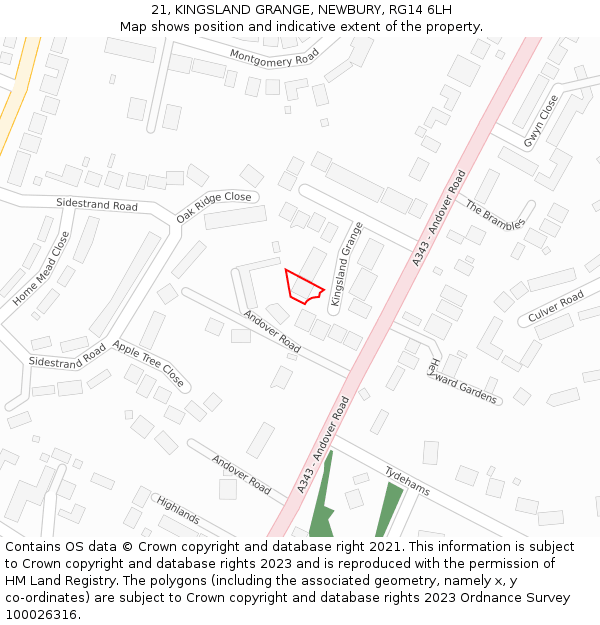 21, KINGSLAND GRANGE, NEWBURY, RG14 6LH: Location map and indicative extent of plot