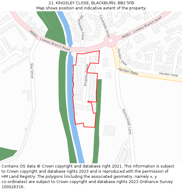21, KINGSLEY CLOSE, BLACKBURN, BB2 5FB: Location map and indicative extent of plot