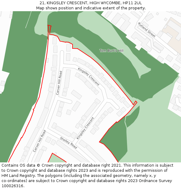 21, KINGSLEY CRESCENT, HIGH WYCOMBE, HP11 2UL: Location map and indicative extent of plot