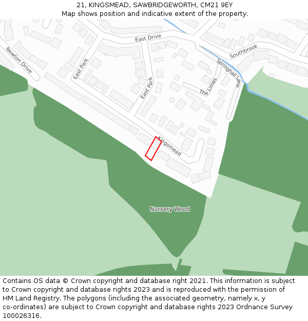 21, KINGSMEAD, SAWBRIDGEWORTH, CM21 9EY: Location map and indicative extent of plot