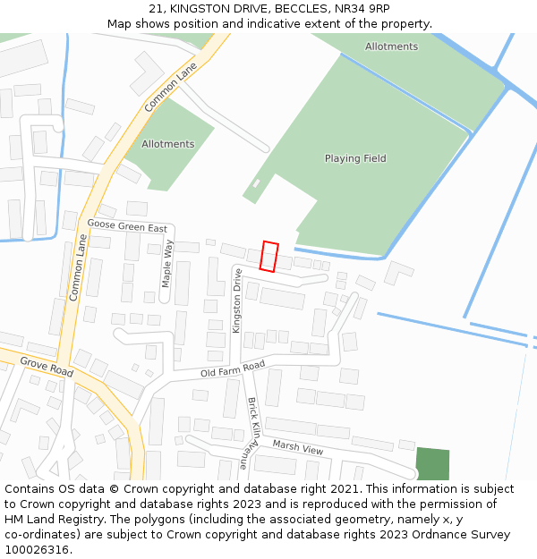 21, KINGSTON DRIVE, BECCLES, NR34 9RP: Location map and indicative extent of plot