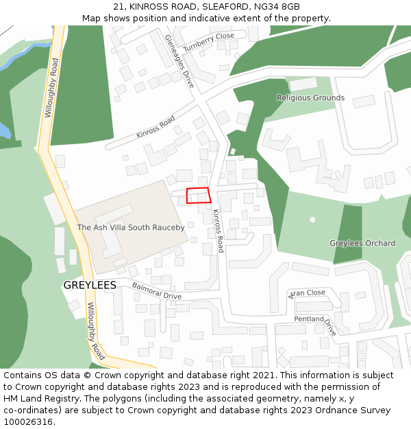 21, KINROSS ROAD, SLEAFORD, NG34 8GB: Location map and indicative extent of plot