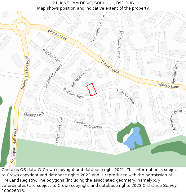 21, KINSHAM DRIVE, SOLIHULL, B91 3UG: Location map and indicative extent of plot