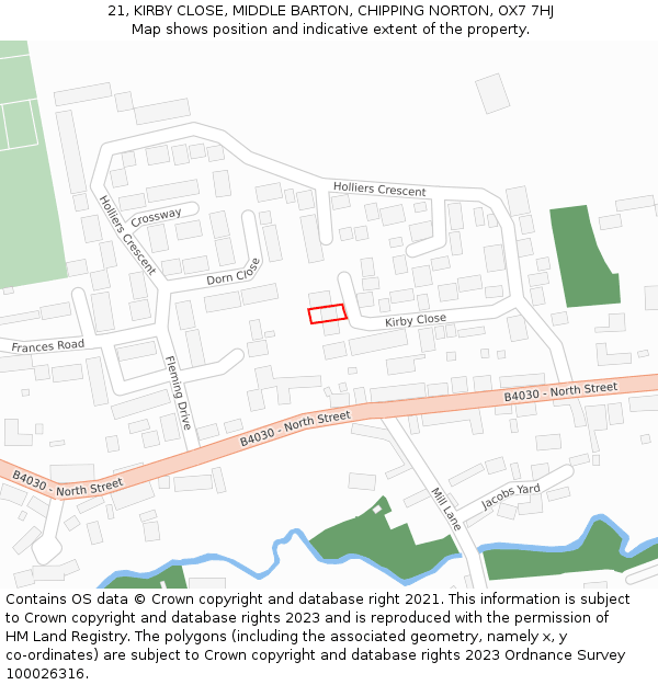 21, KIRBY CLOSE, MIDDLE BARTON, CHIPPING NORTON, OX7 7HJ: Location map and indicative extent of plot