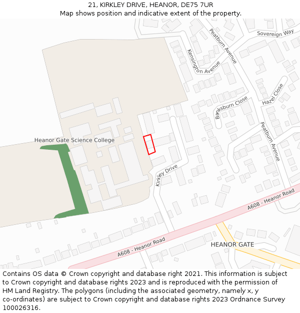 21, KIRKLEY DRIVE, HEANOR, DE75 7UR: Location map and indicative extent of plot