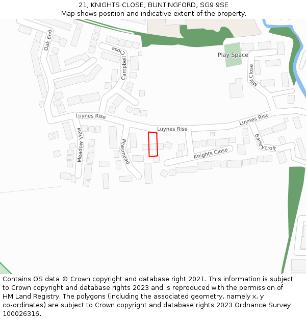 21, KNIGHTS CLOSE, BUNTINGFORD, SG9 9SE: Location map and indicative extent of plot