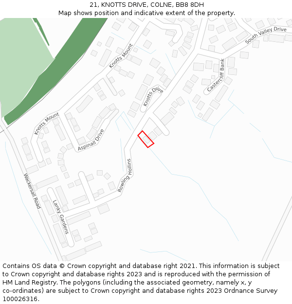 21, KNOTTS DRIVE, COLNE, BB8 8DH: Location map and indicative extent of plot
