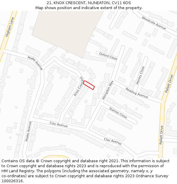 21, KNOX CRESCENT, NUNEATON, CV11 6DS: Location map and indicative extent of plot