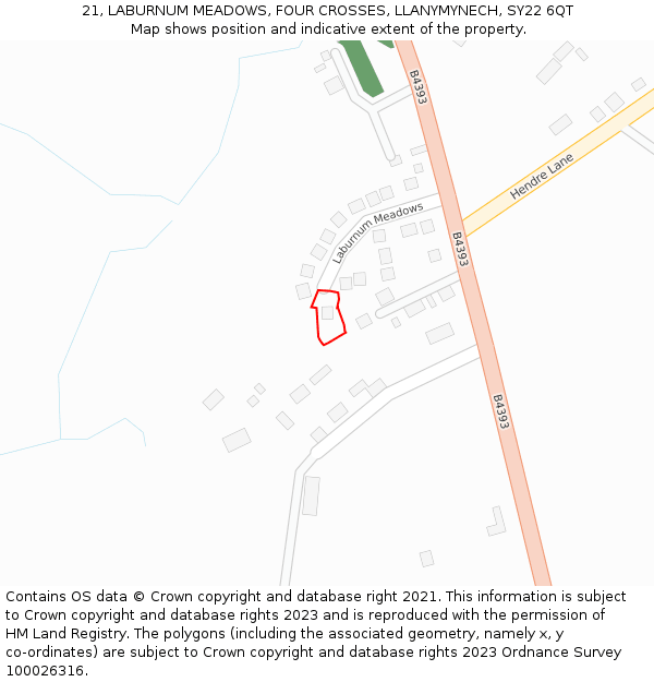 21, LABURNUM MEADOWS, FOUR CROSSES, LLANYMYNECH, SY22 6QT: Location map and indicative extent of plot