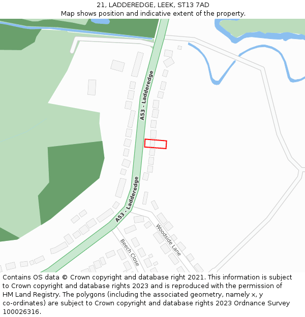 21, LADDEREDGE, LEEK, ST13 7AD: Location map and indicative extent of plot