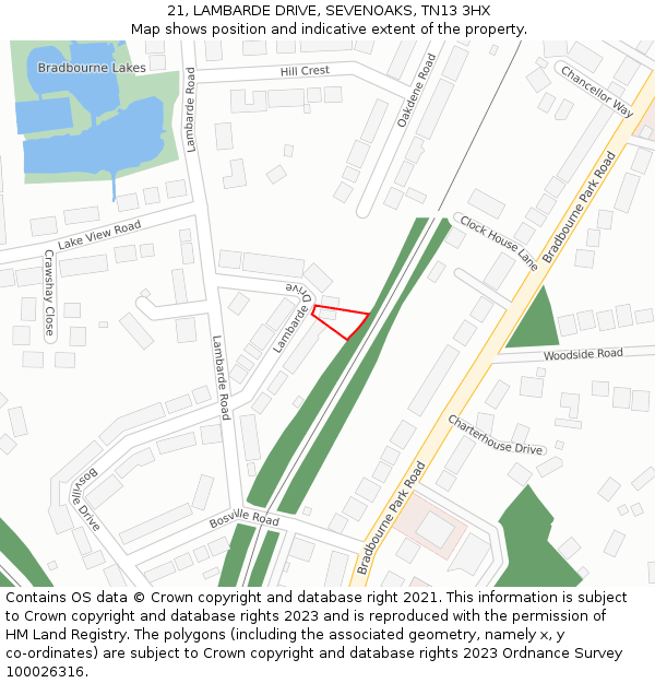 21, LAMBARDE DRIVE, SEVENOAKS, TN13 3HX: Location map and indicative extent of plot