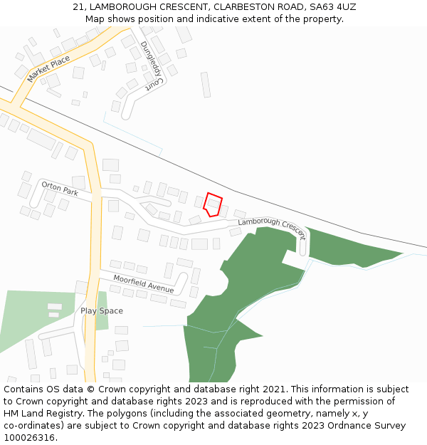 21, LAMBOROUGH CRESCENT, CLARBESTON ROAD, SA63 4UZ: Location map and indicative extent of plot