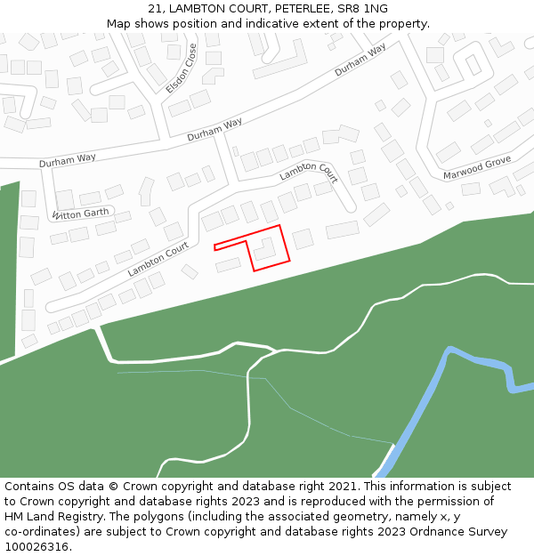 21, LAMBTON COURT, PETERLEE, SR8 1NG: Location map and indicative extent of plot