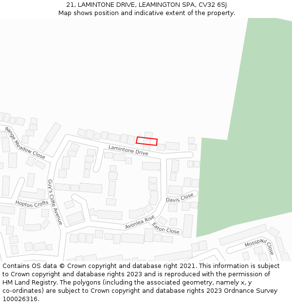 21, LAMINTONE DRIVE, LEAMINGTON SPA, CV32 6SJ: Location map and indicative extent of plot