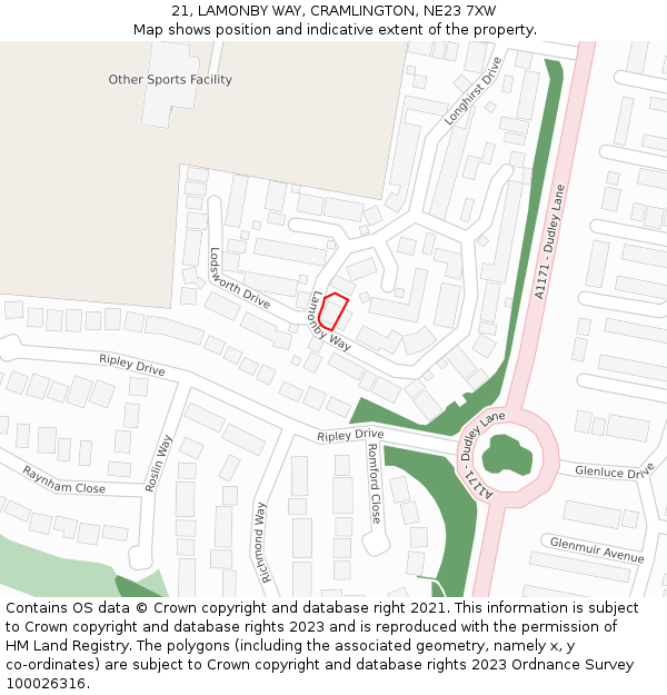 21, LAMONBY WAY, CRAMLINGTON, NE23 7XW: Location map and indicative extent of plot