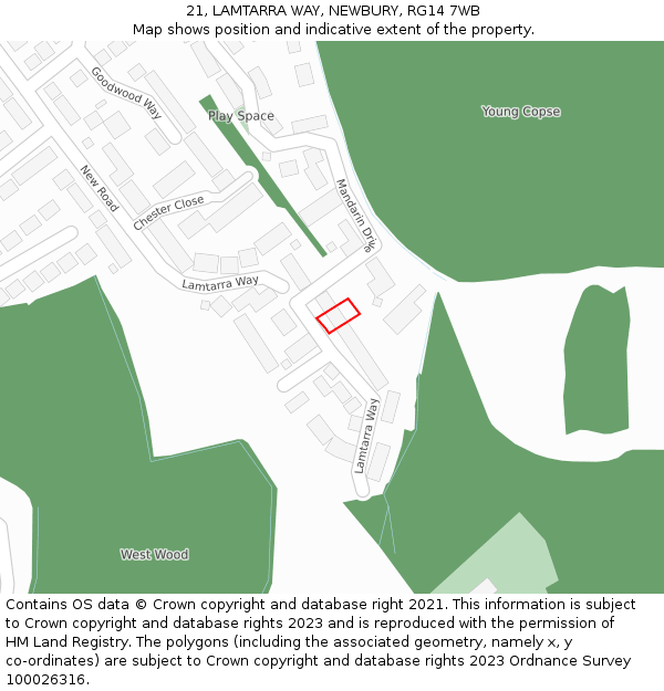 21, LAMTARRA WAY, NEWBURY, RG14 7WB: Location map and indicative extent of plot