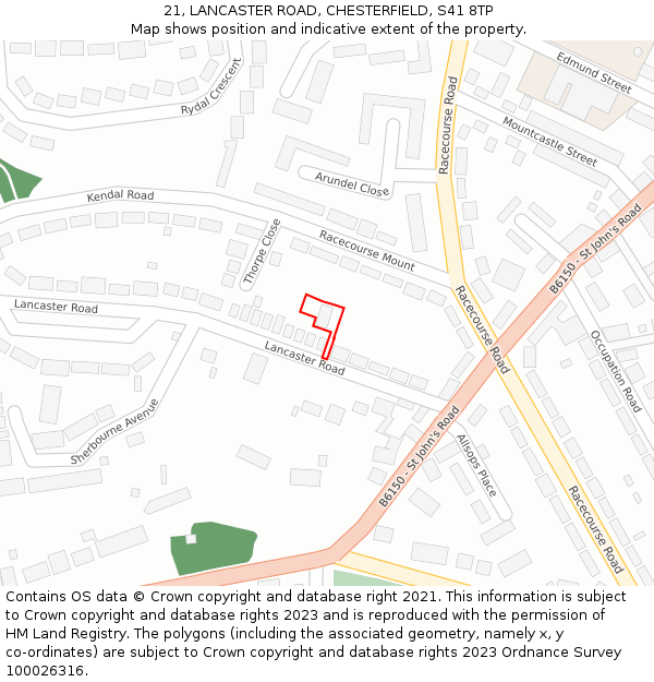 21, LANCASTER ROAD, CHESTERFIELD, S41 8TP: Location map and indicative extent of plot