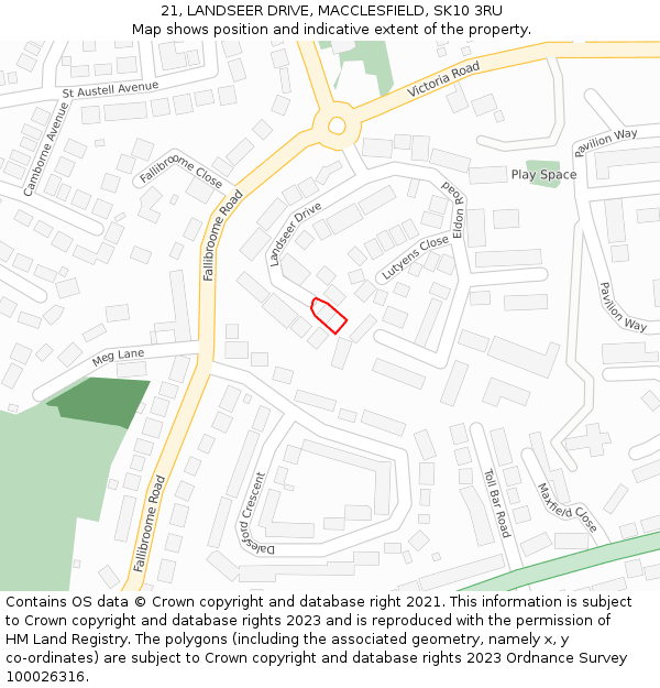 21, LANDSEER DRIVE, MACCLESFIELD, SK10 3RU: Location map and indicative extent of plot