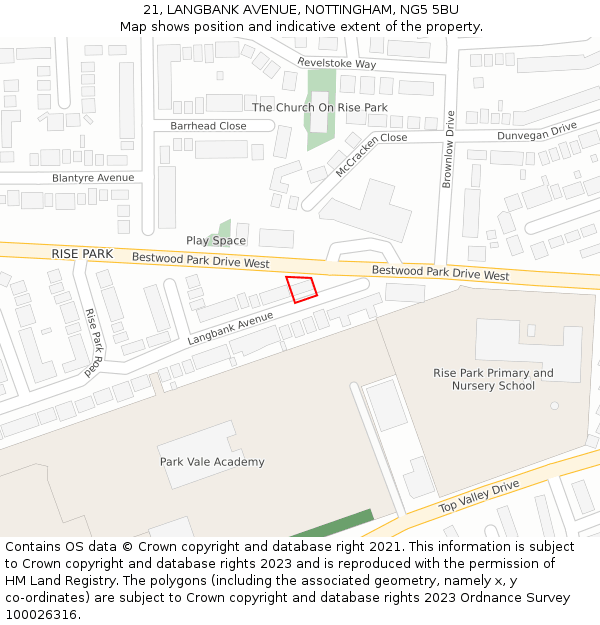 21, LANGBANK AVENUE, NOTTINGHAM, NG5 5BU: Location map and indicative extent of plot